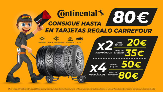 Confortauto premia con tarjetas 80 euros en Carrefour la compra Continental